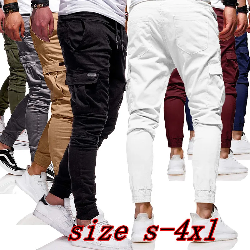 

2020 New Men Cargo Cotton Pants Outdoor Fasion Casual Sweatpants Pencil Pants Drawstring Regular Trousers
