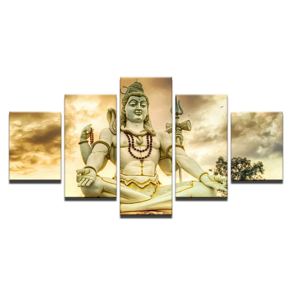 

HD Prints Picture Home Decor Modular Canvas Wall Art Poster 5 Pieces India God Lord Shiva Painting Living Room Frameless