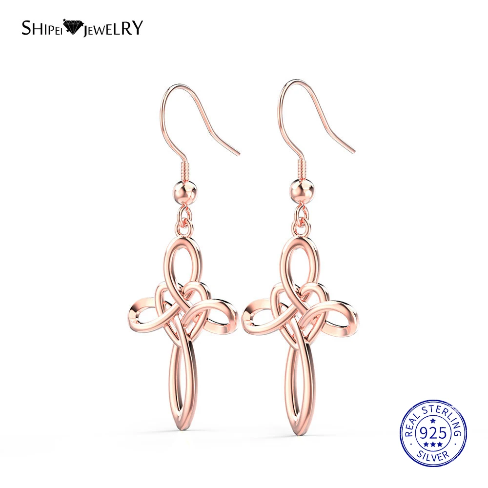 Shipei Cross Drop Dangle Earrings for Women Real 100% 925 Sterling Silver Heart Fine Jewelry Birthday Gift | Украшения и