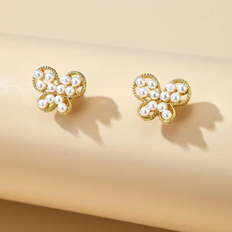 

1Pair Handmade Elegant Simulated Pearl Cute Butterfly Stud Earrings For Women Girls Fashion Jewelry New
