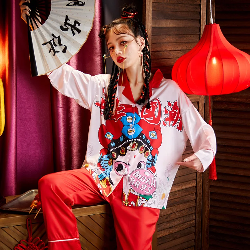 Women Sleepwear Chinoiserie  Summer Pajamas The Tide High Quality Snow and Ice Silk Plus Size Pajama Set Princess Style Spring