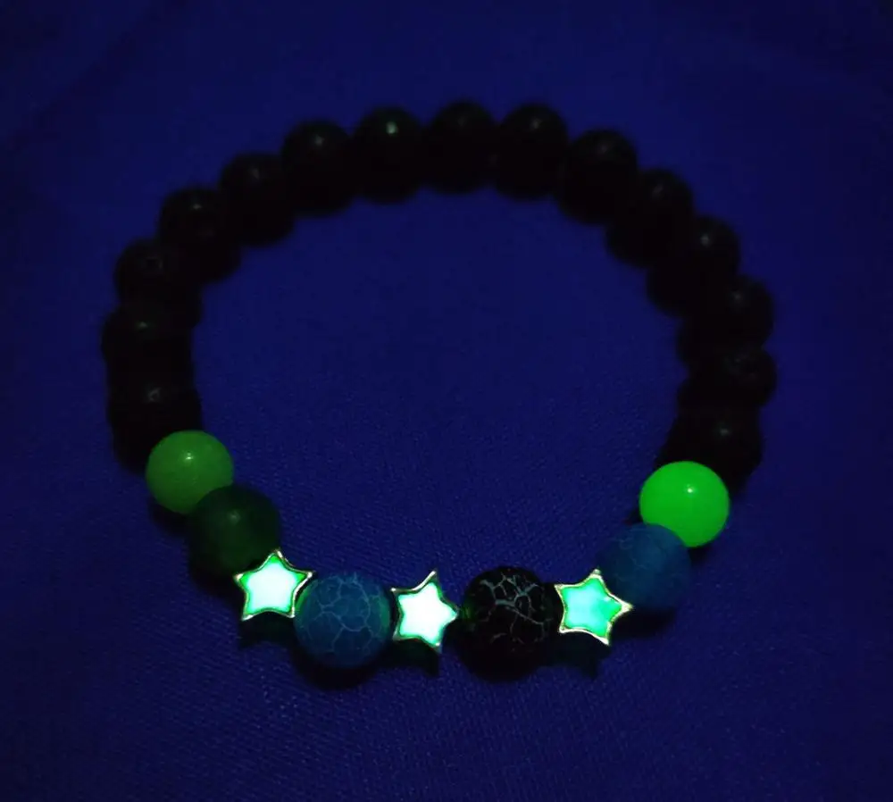 style 3 silver green Модный браслет из натурального лавы с эластичными бусинами, браслет с шармом, светящийся камень, браслет, ювелирные изделия для женщин и мужчин, подарок на Хэллоуин - Окраска металла: style 3 silver green