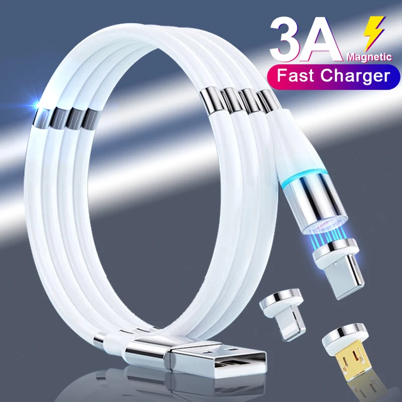

3A Magnetic Charger Cable Micro USB Type C Fast Charging Easy To Store Smart Phone Charge Wire For iPhone 12 11 Pro Max Xiaomi