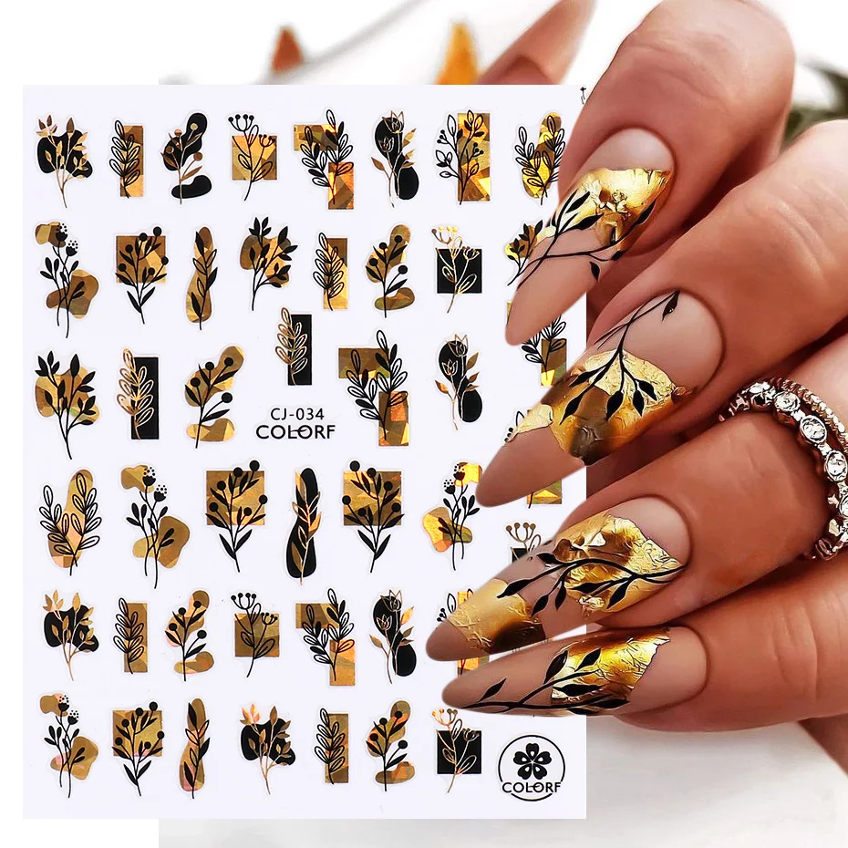 3D голографические золотые наклейки для ногтей очаровательные - Цена: 1.98