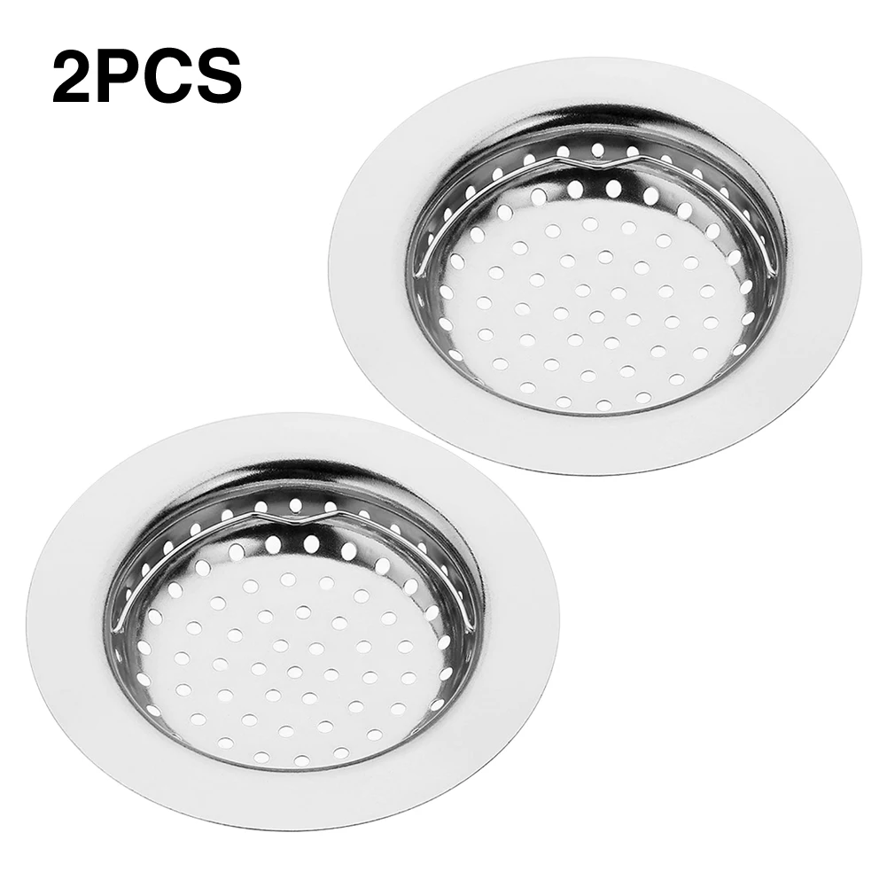 

2pcs Stainless Steel 11cm Diameter Anti Clogging With Lift Up Handle Sink Strainer Rust Free Food Catcher Universal Drain Cover