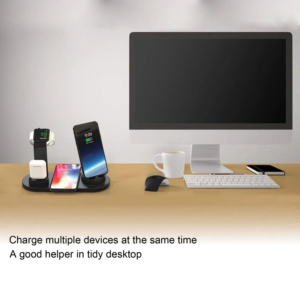 10 Вт Qi Беспроводное зарядное устройство док-станция 4 в 1 для Iphone Airpods Micro usb type C подставка Быстрая зарядка 3,0 Для Apple Watch зарядное устройство