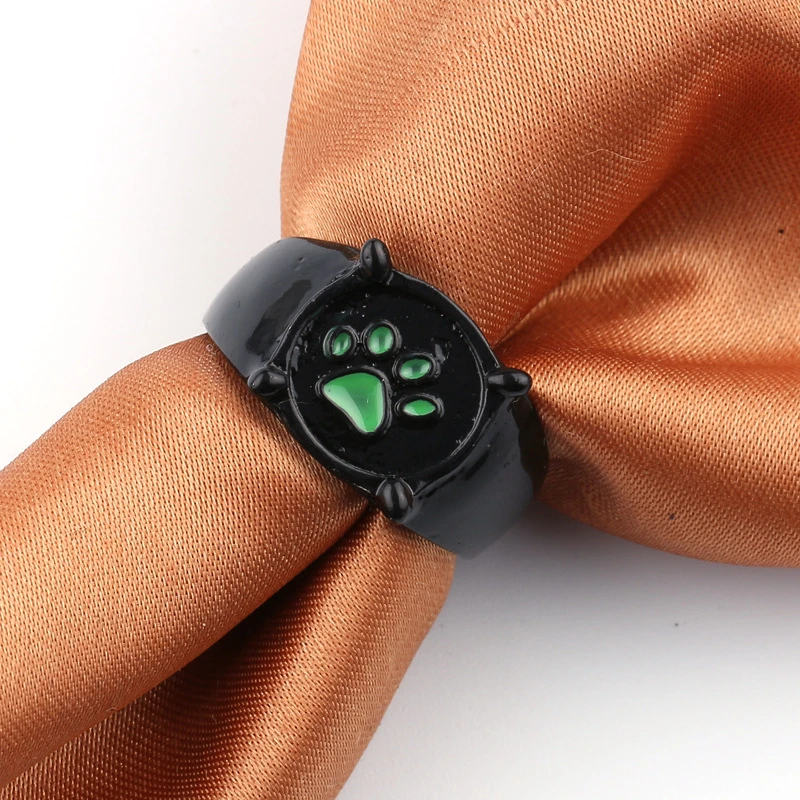 

Lovely Ladybug Cat Cartoon Noir Green Pawprint Ring Fashion Black Rings For Men Women Party Jewelry Birthday Christmas Gift