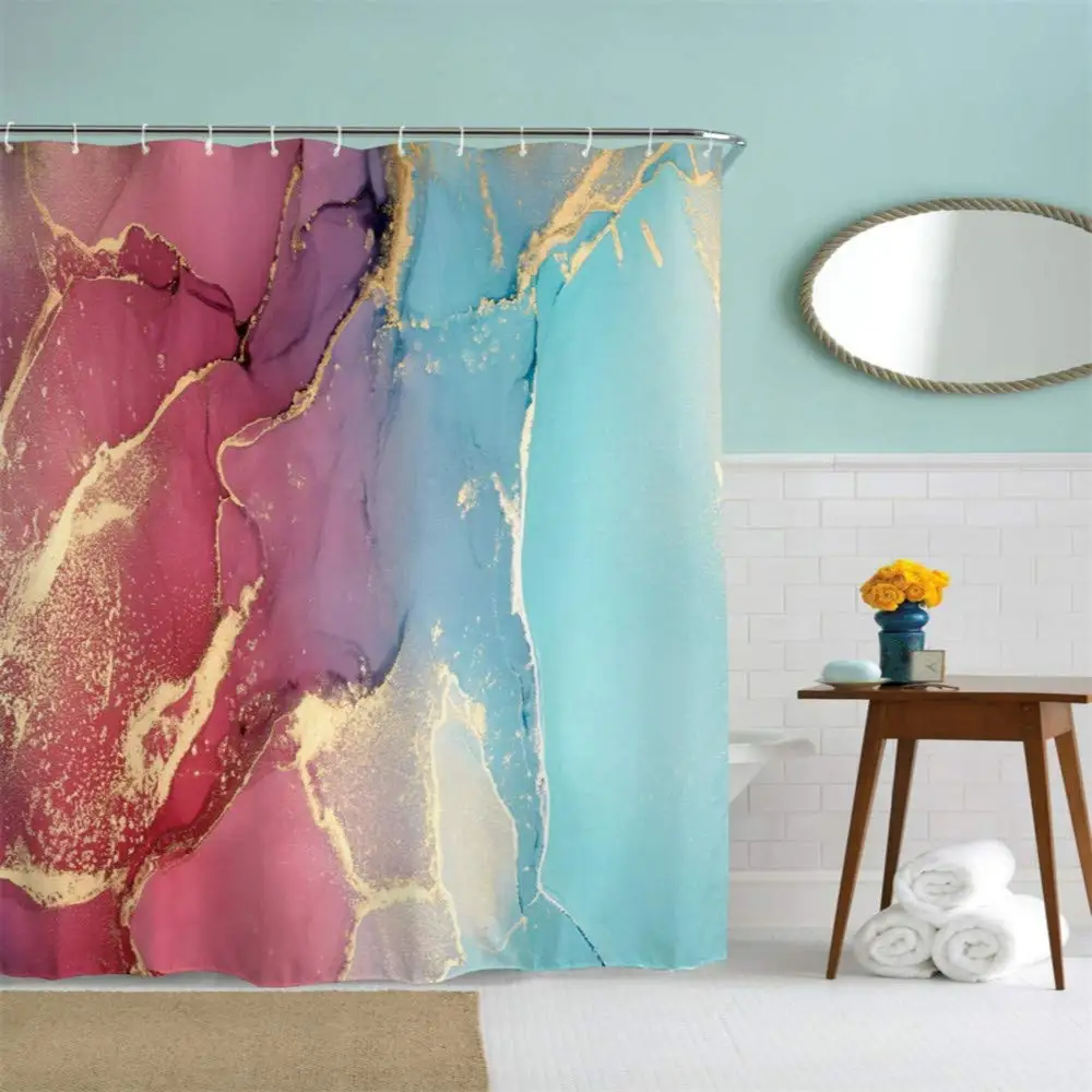 

Marble Shower Curtain for Bathroom with Hooks, Abstract Colorful Crystal Mineral Long Cloth Fabric Shower Curtain Bath