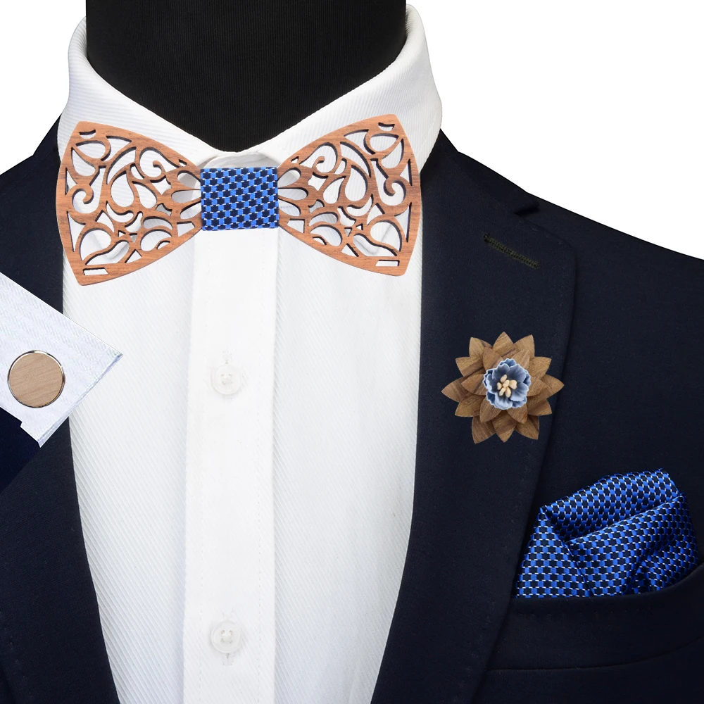 2020 синий деревянный набор галстуков бабочек с вырезами из дерева для мужчин