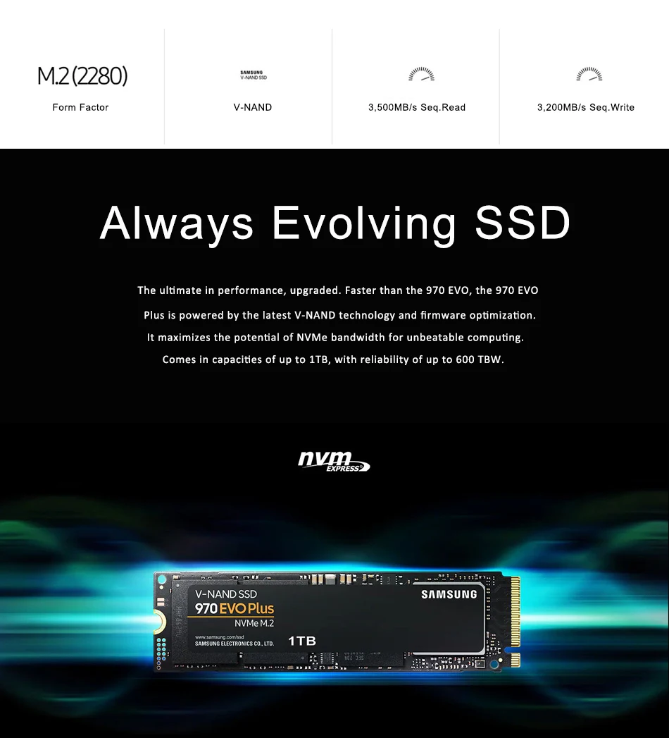 SAMSUNG SSD 250GB 970 EVO Plus M.2 Внутренний твердотельный накопитель NVMe M.2 HDD для ноутбука