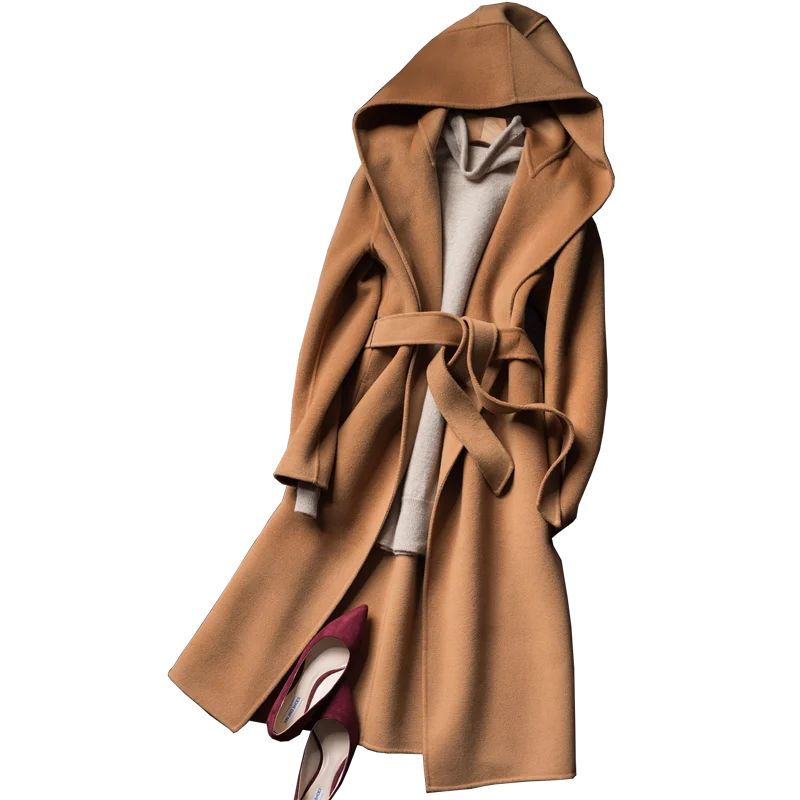 Осенне-зимнее пальто из чистой шерсти Повседневная кашемировая Женская куртка с
