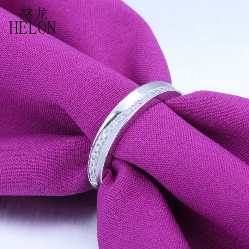 

HELON Solid 14k White Gold AU585 Pave 0.15ct Natural Diamonds Women Trendy Fine Jewelry Engagement Wedding Ring Best Gift