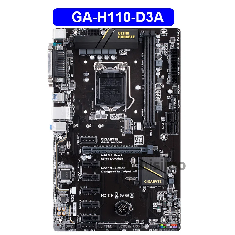 GIGABYTE GA H110 D3A рабочего Материнская плата H119 разъем LGA 1151 i3 i5 i7 DDR4 32G блок питания ATX