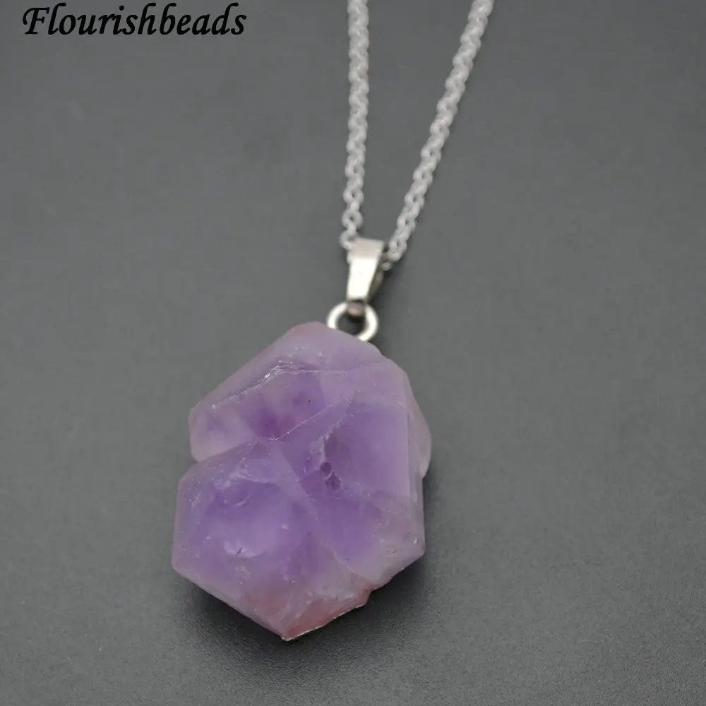2 шт. натуральный аметист Drusy подвеска Соединенные цепи ожерелье|necklace necklace|necklace