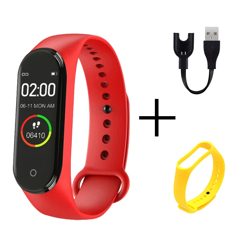 red yellow strap Смарт-браслет M4, фитнес-трекер, часы, спортивный браслет, пульсометр, кровяное давление, монитор, SmartBand, браслет для здоровья для мужчин и женщин - Цвет: red yellow strap
