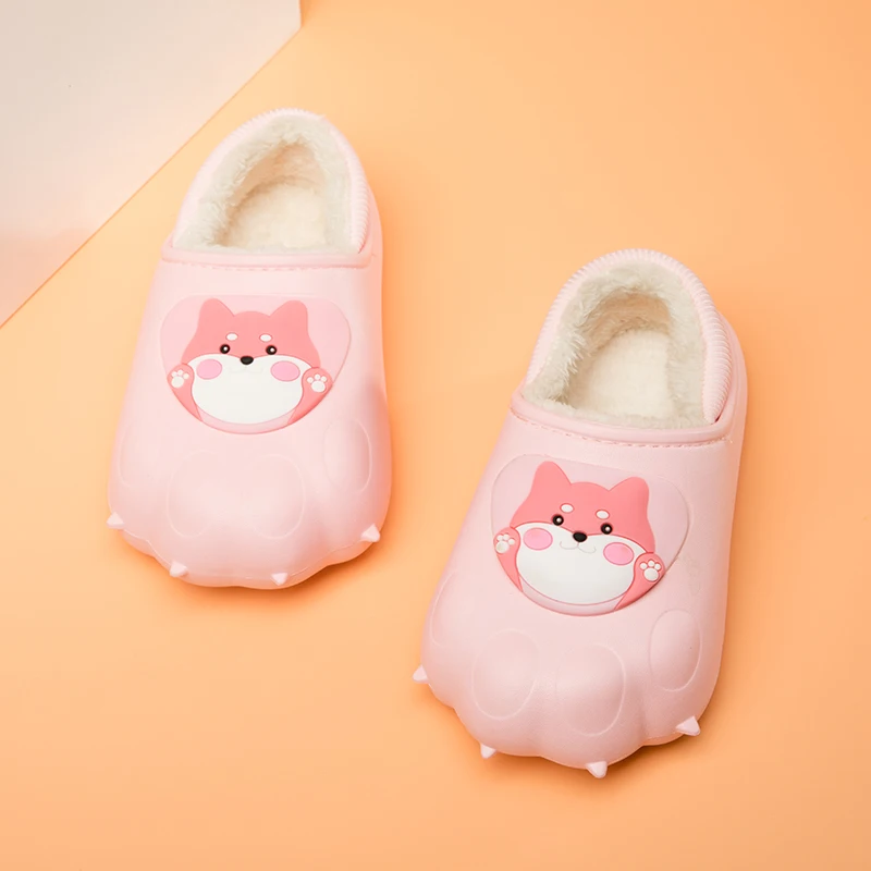 

Cute Dogs Children Cotton Slippers Autumn Winter Warm Fuzzy Slippers Non-Slip Soft Sole Cotton Shoes Kids Home Indoor Baby Shoes