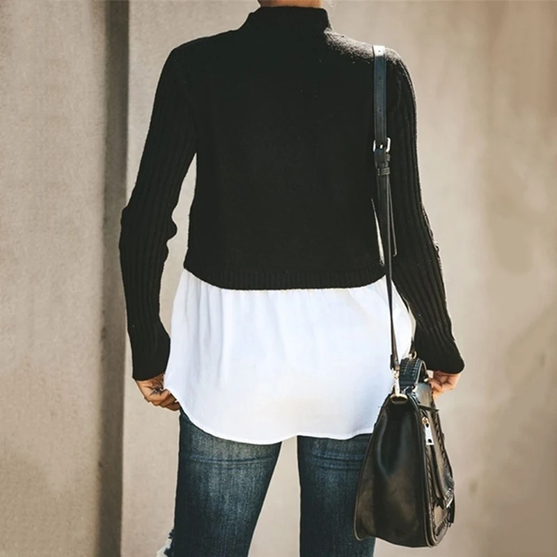 

Autumn Winter Black Knit Sweater Women 2021 Patchwork Long Sleeve Button Pullover Women Jumper