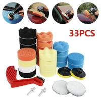 33pcs car polishing sponge pads kit vehicle cleaning washing buffing waxing woolen foam polisher drill adapter wool wheel disc