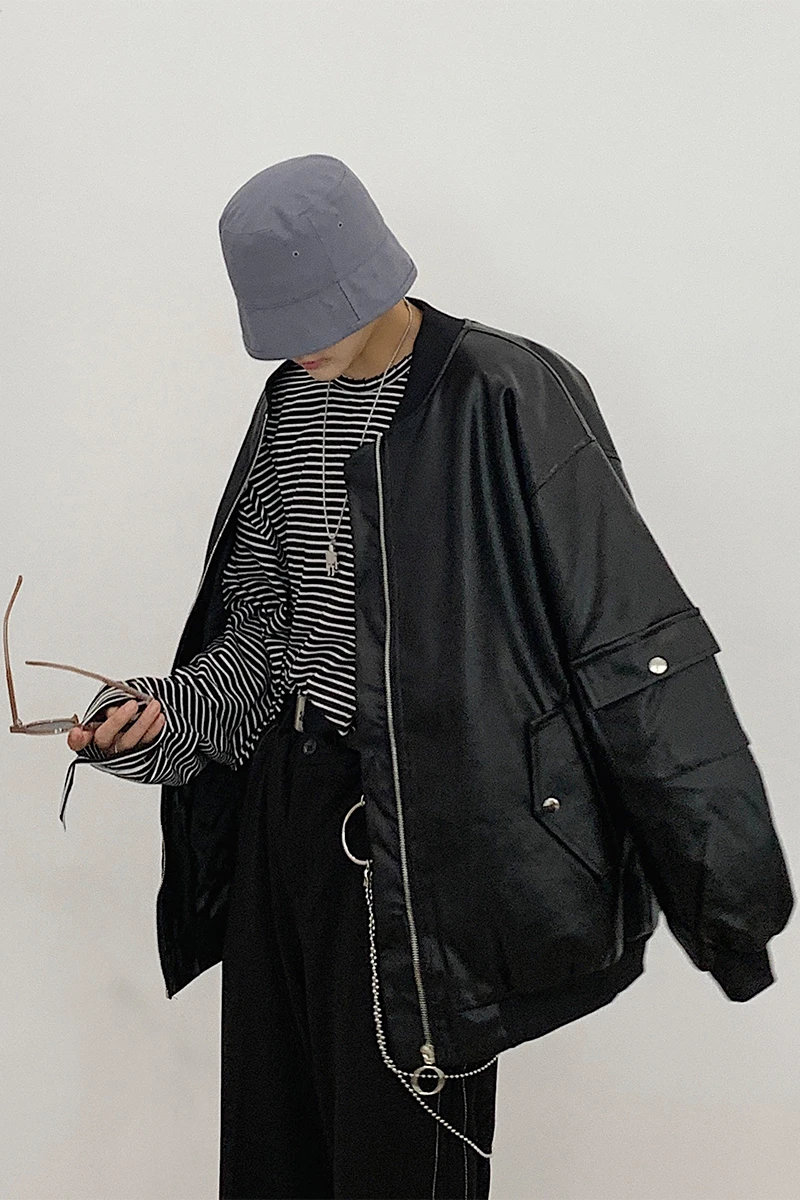 

2019 Autumn And Winter New Youth Simple Cotton Coat Baseball Collar Fashion Casual Solid Color Leather Jacket Black S-XL