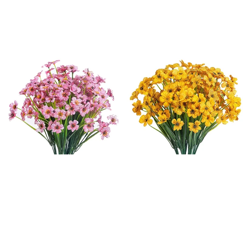 

30 шт. искусственные цветы, искусственные цветы для улицы, искусственные растения для сада, крыльца, окна, украшение (розовый и желтый)