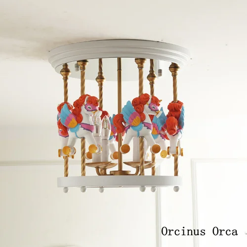 Мультяшный креативный цветной потолочный светильник в виде единорога лампа для