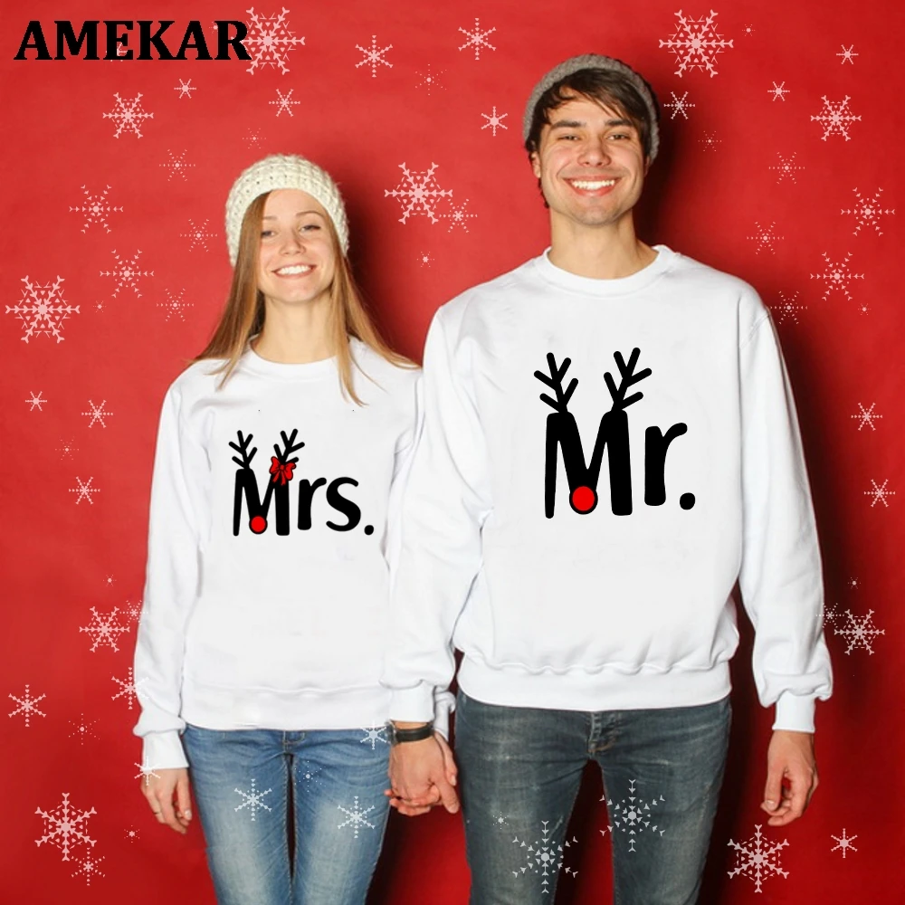 

Mr and Mrs Sweaters Couple Christmas Sweatshirt Merry Christmas Husband & Wife Pullover Lovely Couples Hoodies X-Mas Gift