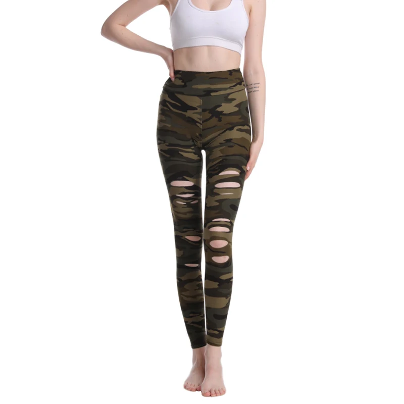 

Sexy Fitness Pants Womens Leopard Printed Tights Fashion Casual Joggers Outfits Camo Broken Hole Stretchy Leggings Fitness Pants