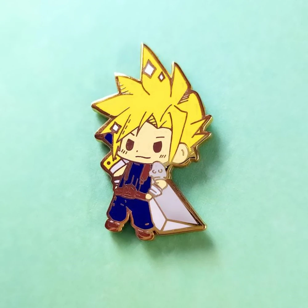 

Cartoon FF7 Cloud Hard Enamel Pin Cute Final Fantasy VII Jacket Lapel Badge Brooch Anime Fans Gift Jewelry