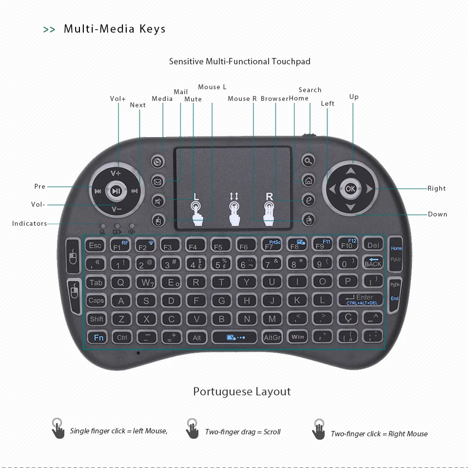 Беспроводная мини-клавиатура с подсветкой 7 цветов i8 Air Mouse тачпадом для Android TV Box