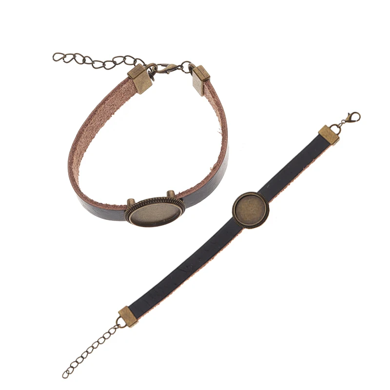 

1pc Black Leather Bangles Bracelet Base Setting For Round 18mm Cabochon Connector Semifinished Bezel Tray For Jewelry Making DIY