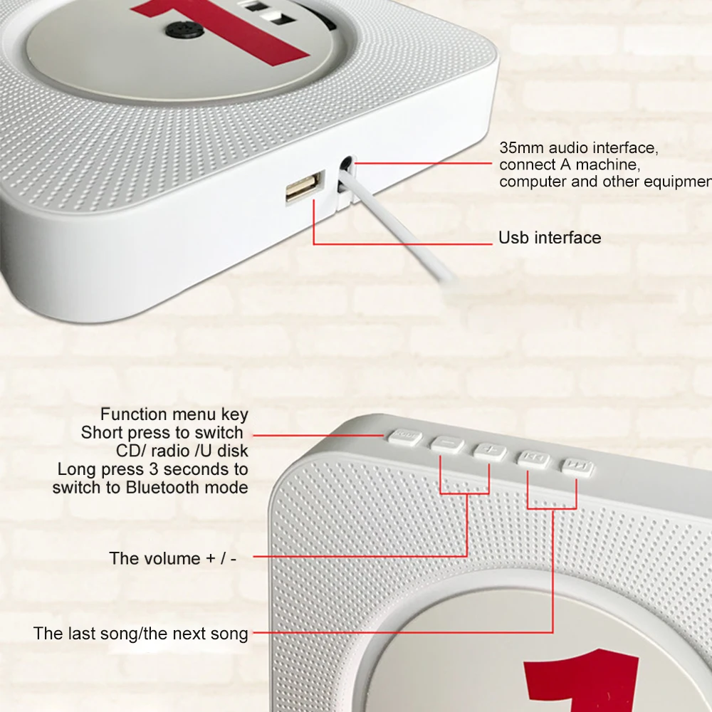 Встроенный HiFi динамик CD плеер портативный домашний настенный USB Домашний Bluetooth