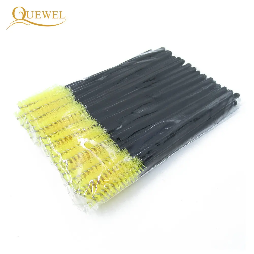 Yellow-Black 50 шт одноразовая щетка для ресниц, тушь для ресниц, палочки для ресниц, ресницы для наращивания, аппликатор для бровей, косметическая Кисть для макияжа, наборы инструментов - Цвет: Yellow-Black