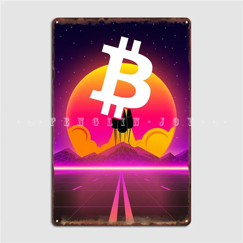 

Биткоин ракета металлический плакат табличка Забавный паб гараж роспись стена фотоплакат