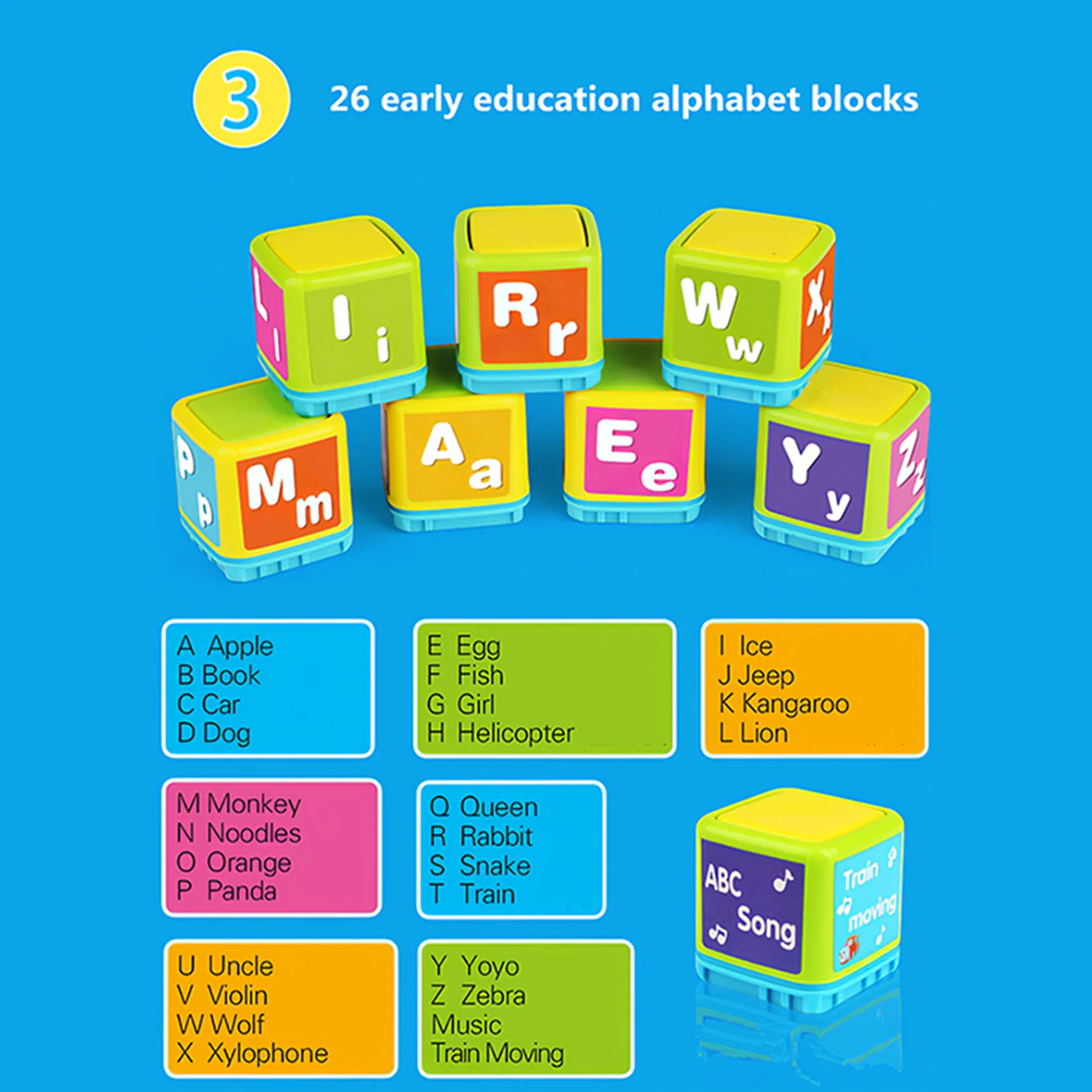 

Children Early Education English Alphabet Learning Train Cartoon Electric Alphabet Train with Alphabet Blocks Three Modes Toy