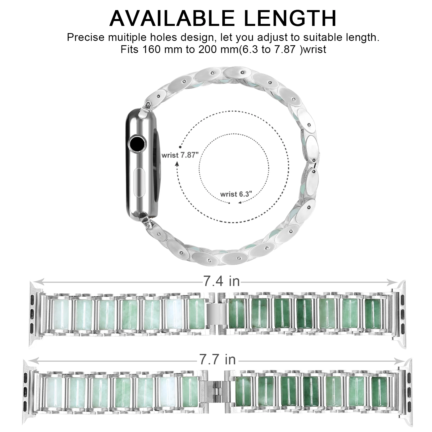 

Jade Jewelry + Metal Strap Compatible with Apple Watch 44mm 42mm 40mm 38mm Luxury Bracelet Belt for Iwatch 6 5 4 3 2 1 SE Band