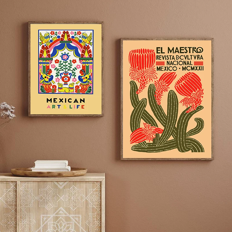 

Retro Abstract Mexican Cactus Flower Wall Art Canvas Painting Nordic Posters and Prints Wall Pictures for Living Home Decoration