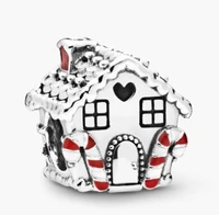 genuine 925 sterling silver charm christmas gingerbread house charm beads fit women pan bracelet necklace jewelry