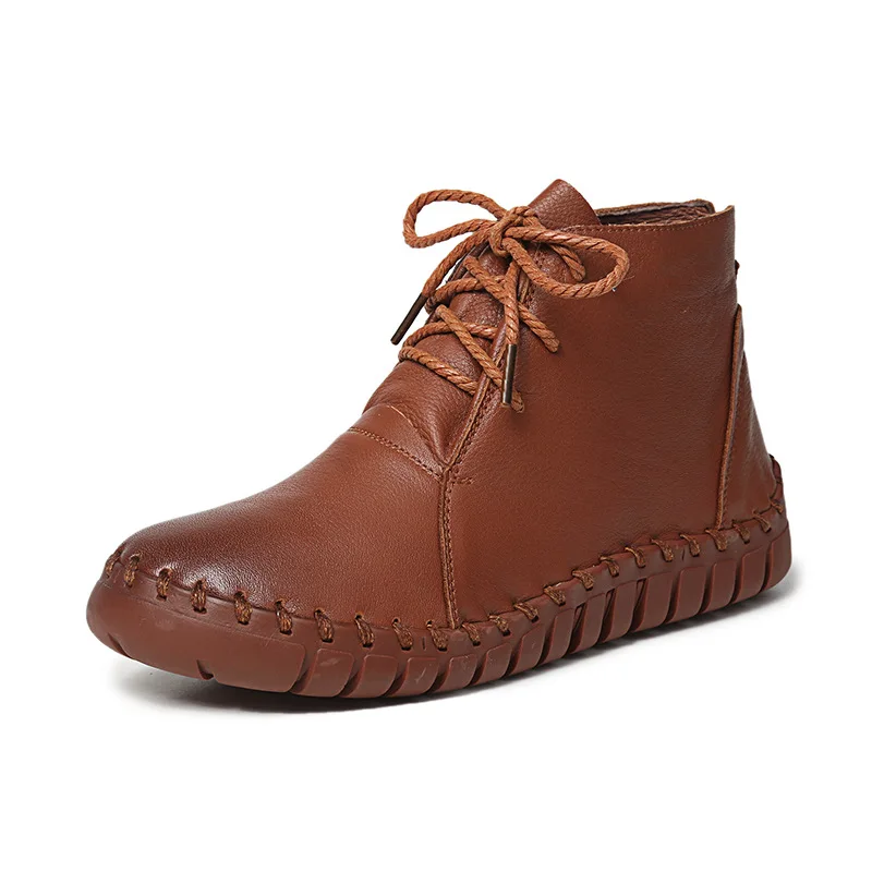 Fujin/женские ботинки из натуральной кожи зимние плюшевые на плоской подошве