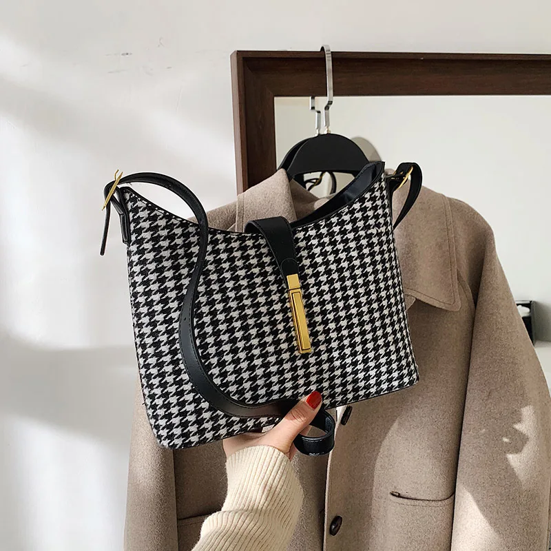 

Elegant Female Large Armpit Bag 2021 New High-quality Houndstooth Women's Designer Handbag Pu Leather Shoulder Messenger Bag