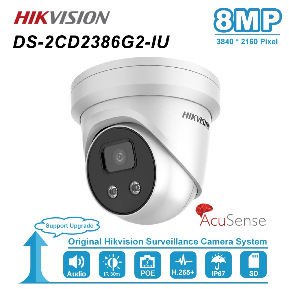 Hikvision DS-2CD2386G2-I(U) 8MP 4K AcuSense IP камера с фиксированной башенкой встроенный микрофон