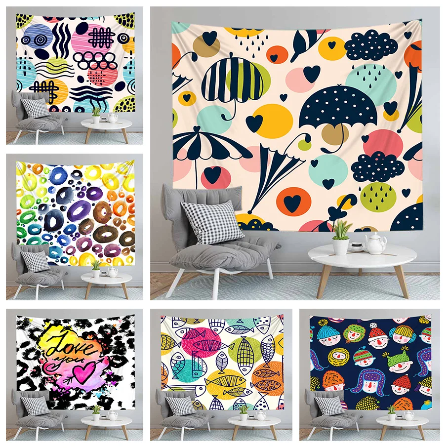 Цветной гобелен с рисунком рыбы настенный висящие декорации Мультяшные гобелены