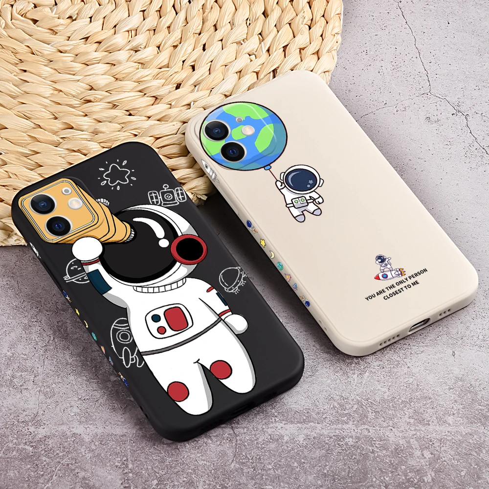 Space Astronaut Telescope Phone Case For iPhone 13 12 11 Pro Max Mini XS X XR 7 8 6 6s Plus Luxury Liquid Silicone Covers | Мобильные