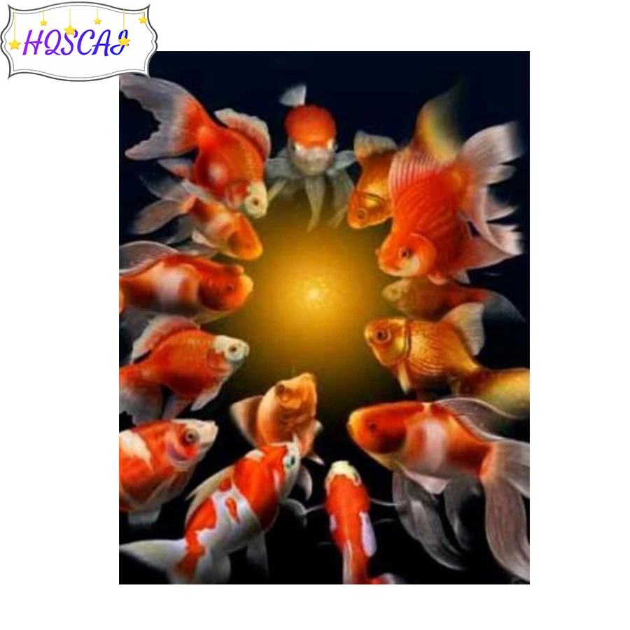 

Алмазная живопись «сделай сам», полная круглая мозаика крестиком в виде рыбок, животных, стразы, настенное искусство, украшение для дома