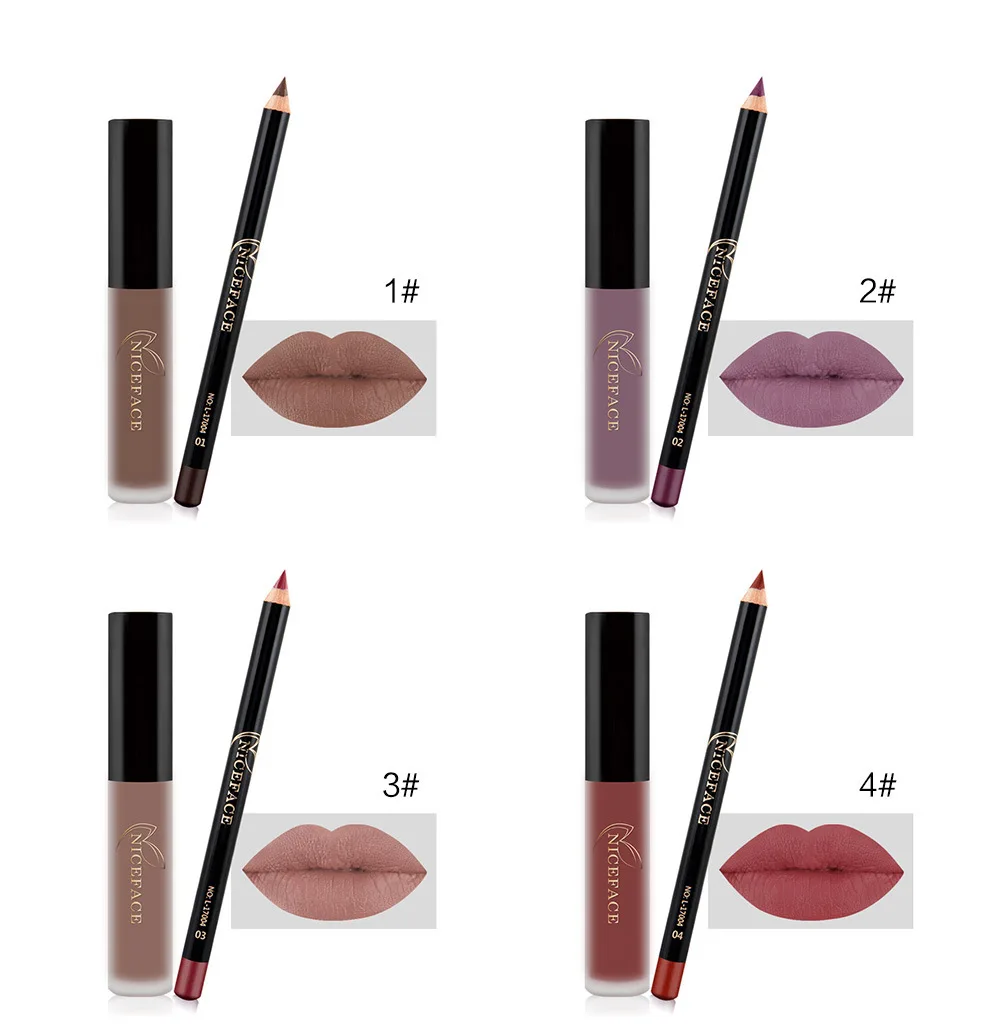 Doradosun Waterproof Matte Lip Gloss Set Cosmetic Nude Pencil Liquid Lipstick Party Makeup |