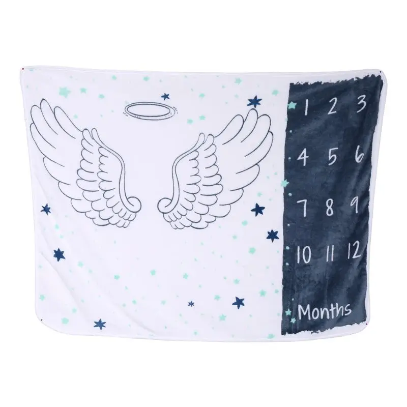 

C5AA Baby Blanket Soft Flannel Photography Monthly Photo Newborn Children Cartoon Angel Milestone Sleeping Bath Crawling
