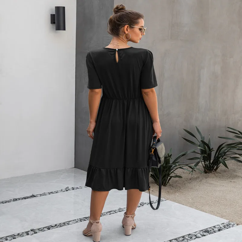 

Summer Fashion Lace Patchwork Retro Women's Dress 2020 Elegant Loose O Neck Loose Dresses Casual Office Slim Female Midi Dresses