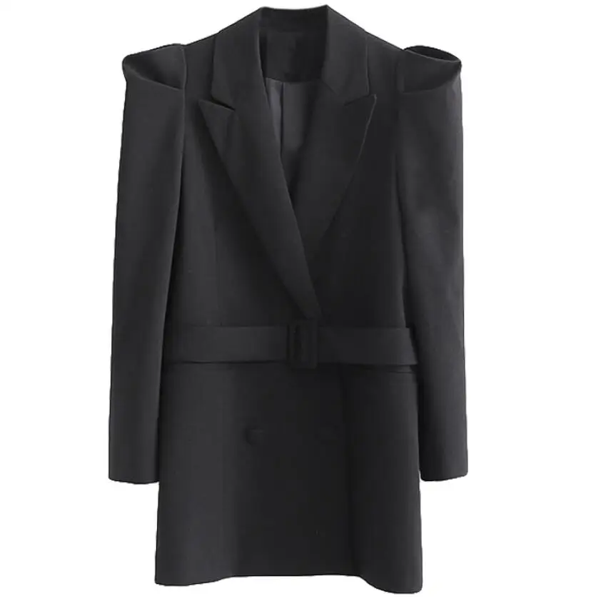 

Женский пиджак с пышными рукавами, приталенный двубортный пиджак в офисном стиле с отложным воротником, весна 2021