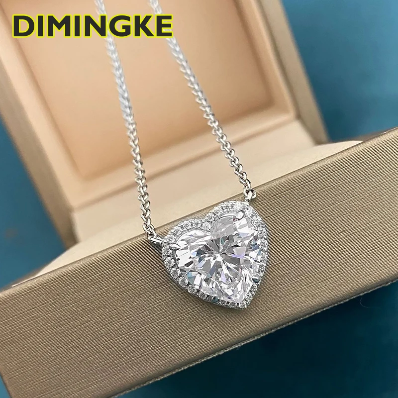 

DIMINGKE100%-S925 Sterling Silver 10*10 Heart-shaped Pendant Necklace Woman Wedding Cocktail Party Birthday Gift