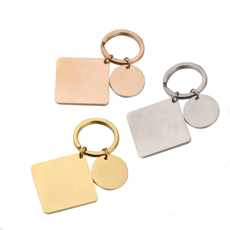 

10Pcs/Lot Round Disc Square Bar Name Tags Keychain Mirror Polish Stainless Steel Key Chain For Womens Mens Fashion Jewelry