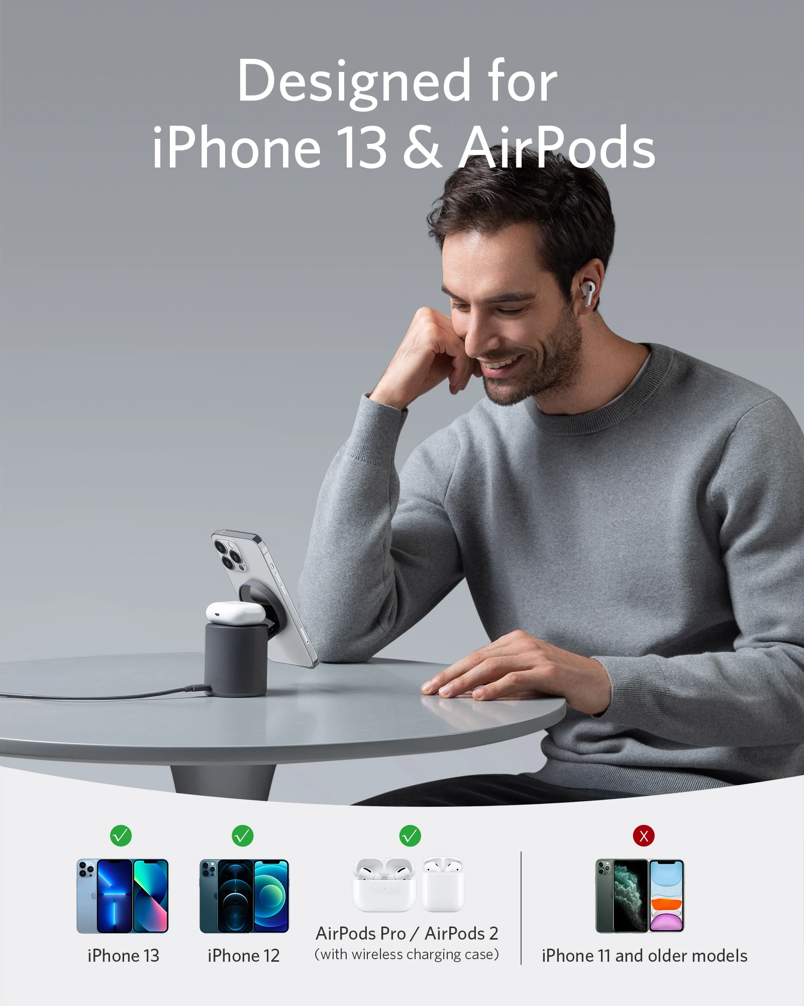 Ceny Anker 623 Magnetyczne Bezprzewodowa ładowarka (MagGo) 2-in-1 Kompatybilny Z Magsafe Przypadku Dla IPhone 13/12 Serii Dla AirPods Pro